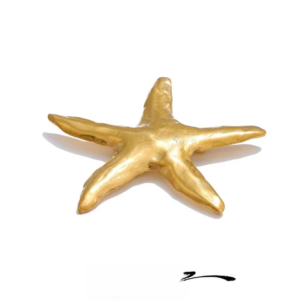 Yhpup 2025 étanche lisse en acier inoxydable métal étoile de mer broches broche Style océan Texture vêtements accessoires en gros