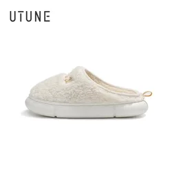 UTUNE Cute Embroider Slippers For Women Winter Shoes Indoor Home Parent Flats Men Warm Plush Thick Sole Anti-slip Soft Slippers