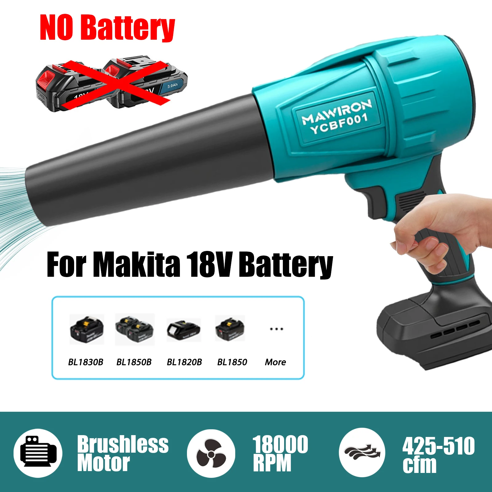 Cordless Leaf Blower Compatible with Makita 18V Battery 38000RPM Brushless Motor Dry Blower, Handheld Electric Dust Blower