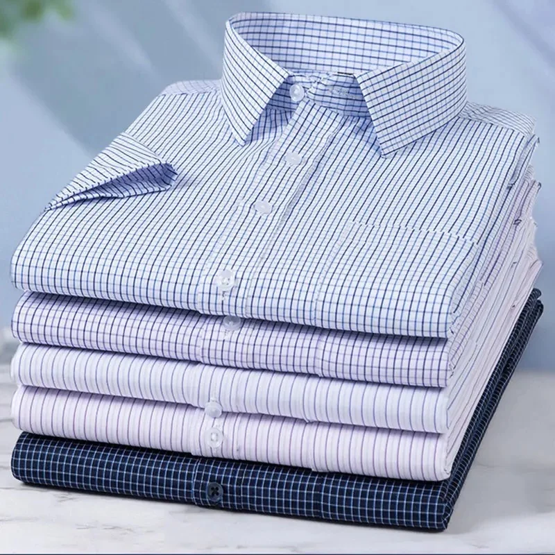 Image of Summer thin men's short-sleeved shirt business casual social workwear free ironing easy to take care of professional wear