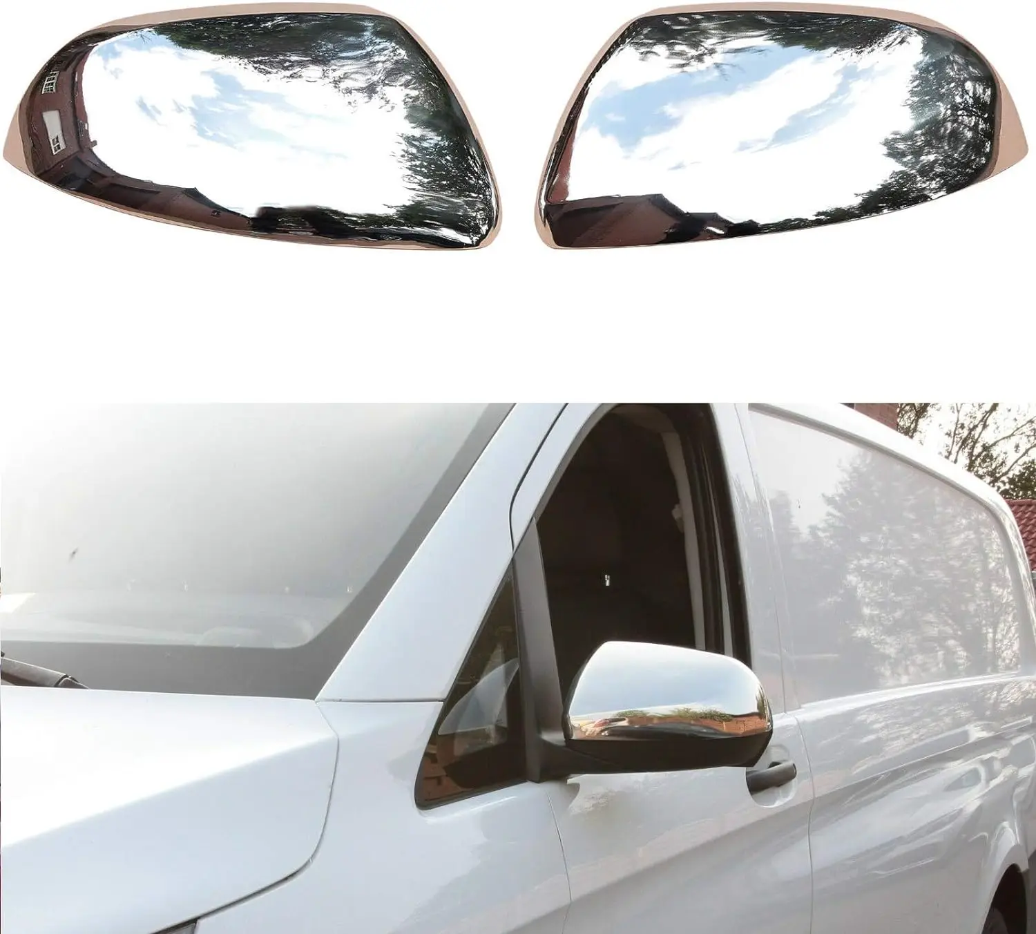 MERCEDES VITO W447 | From 2014 +, stainless steel, exterior mirror caps, chrome mirror covers, side trims, left and right, 2 pieces, easy installation