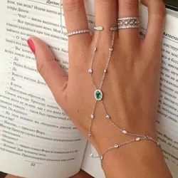 Stonefans Green Hand Jewelry Accessories 2025 Ring Rhinestone for Finger Trend Bangles Bridal Palm One Piece Wedding Bracelets