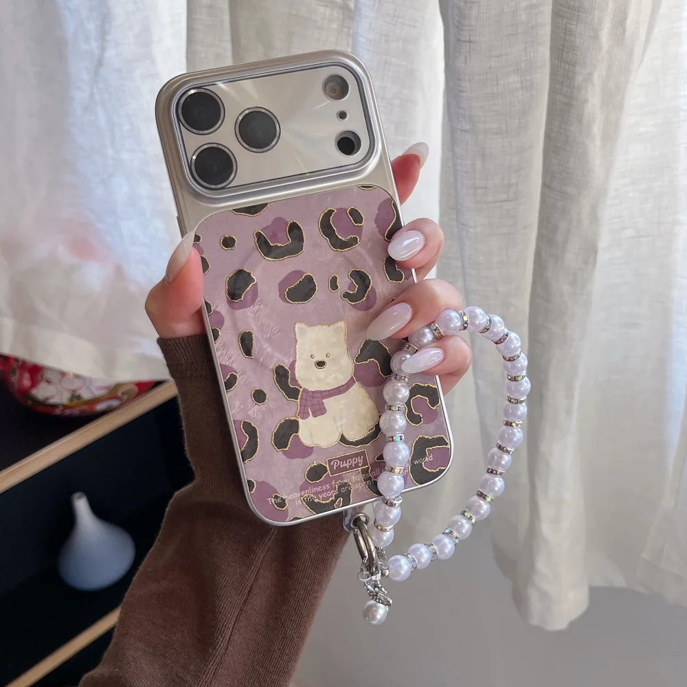 

Cute bronzing leopard print puppy magnetic phone case, suitable for iPhone 13/14/15/16/17Pro Max, new shockproof protective case