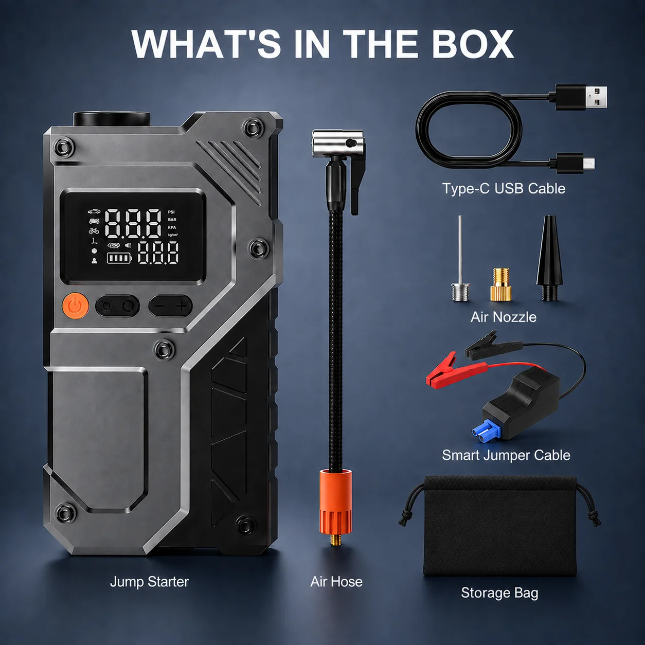 4IN1 Air Compressor Vehicle Emergency Power On For Car 6000mAh Battery LED Light Car Tire Inflator Pump 150PSI Booster Digital