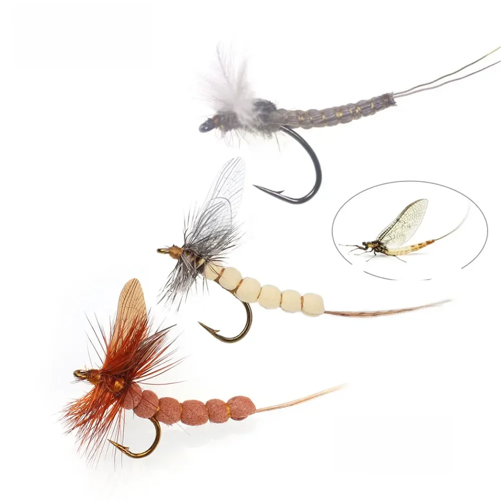 8PCS CDC Feather Wing Mayfly Dry Fly Grizzly Saddle Hackle Mayfly Floating Dry Fly Rocky River Trout Fishing Flies Bait Lure — zdjęcie 2