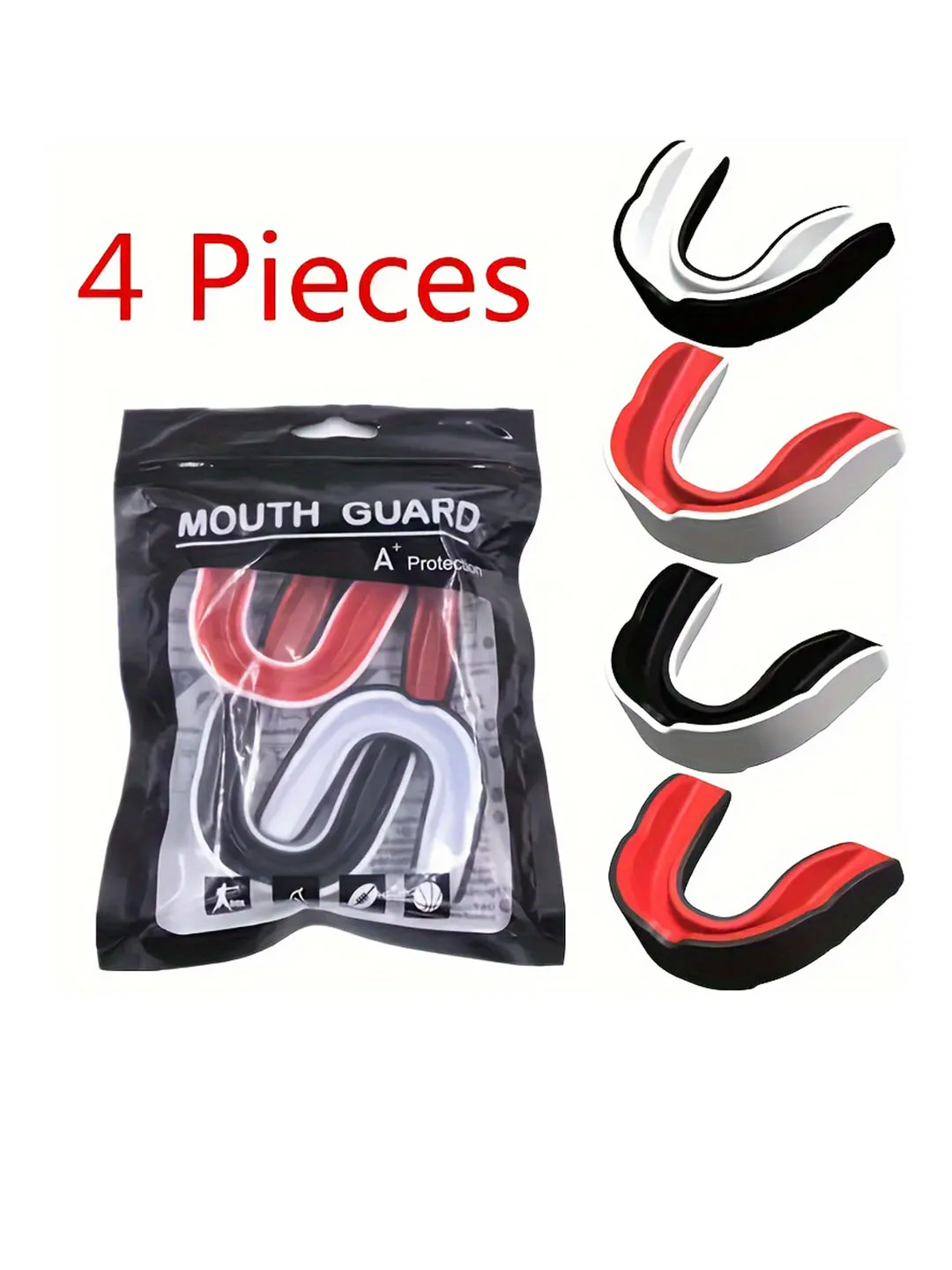 4-pack mouthguards for boxing, Muay Thai, Taekwondo, fighting, Sanda, basketball, rugby, and other sports