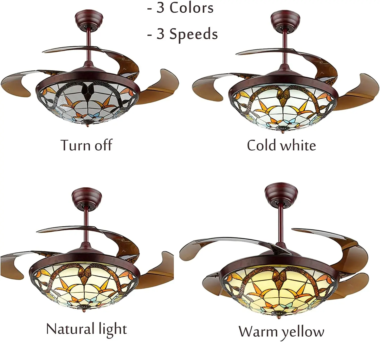 Kipas langit-langit gaya Tiffany dengan lampu dalam ruangan kipas tempat lilin LED perlengkapan pencahayaan dengan pengendali jarak jauh untuk ruang makan ruang tamu