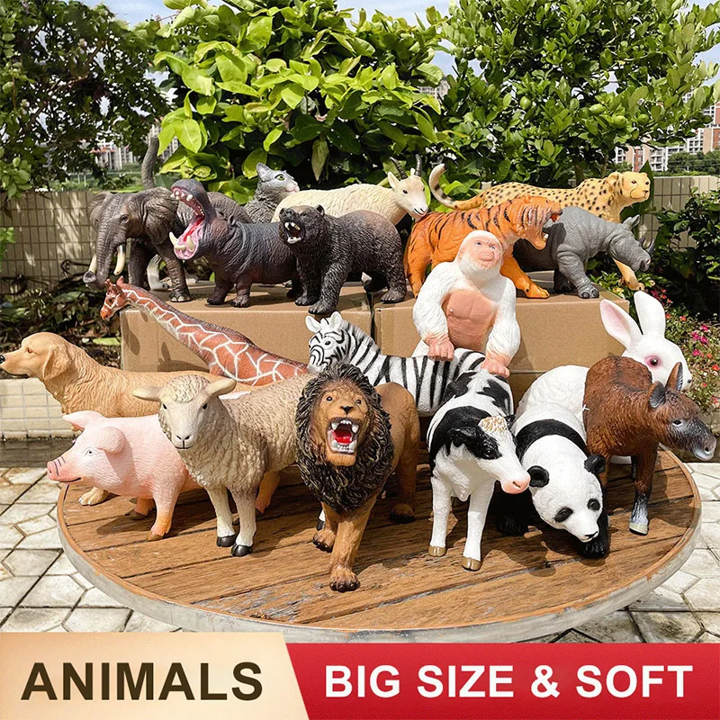 Simulation Wild Poultry Animal Pig Cow Rabbit Model Action Figure Zoo Elephant Zebra Giraffe Panda Rhino Bear Kid Education Toys