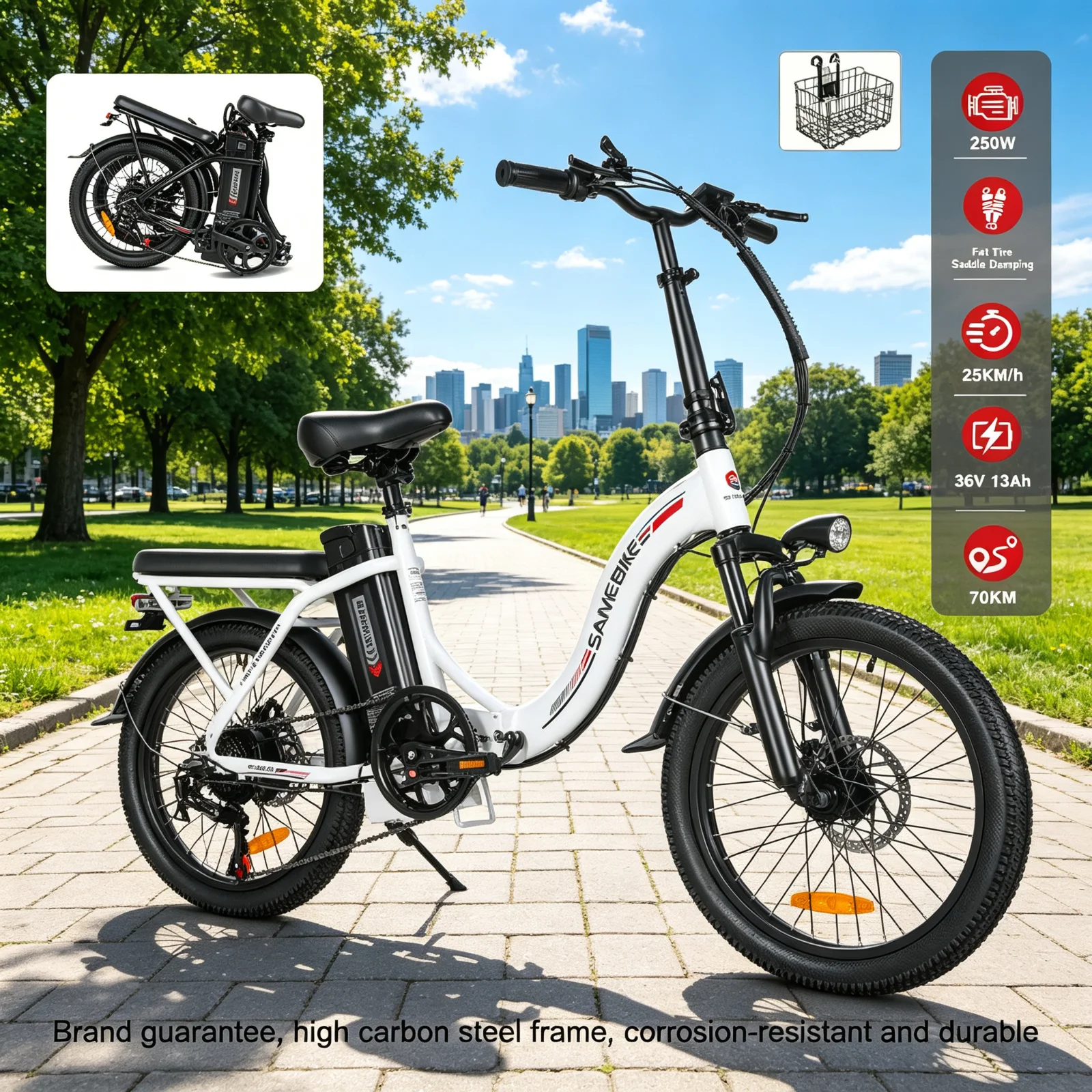 SAMEBIKE Cy20, bicicletta elettrica pieghevole con telaio ribassato, ruote da 20 pollici, batteria da 36V 13Ah, telaio leggero, ideale per gli spostam