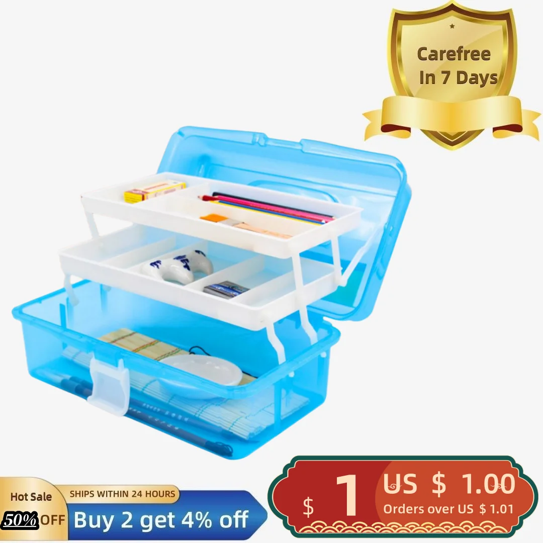 

Storage Box Portable Space-saving Thicken Easy to Install 3-Layer Transparent Nail Art Boxes for Home