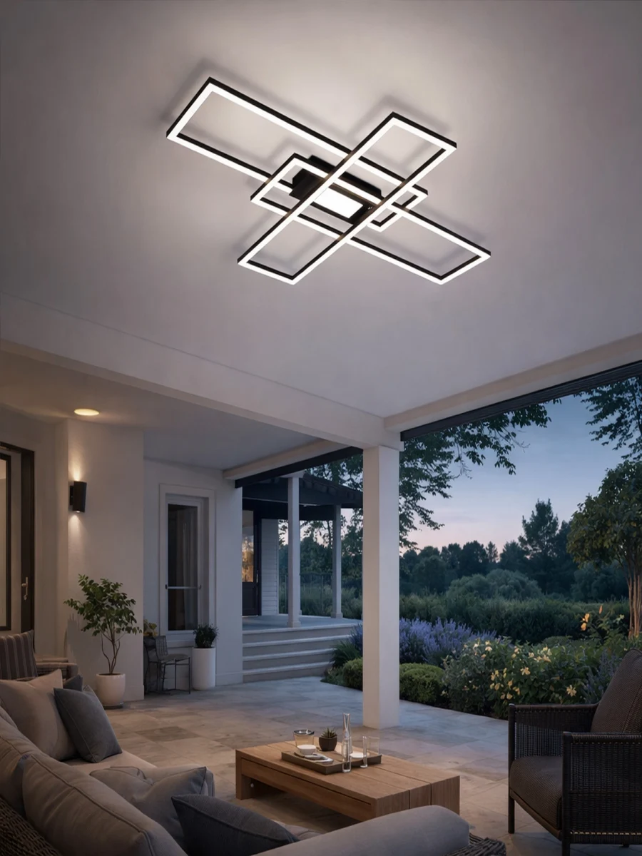 NETTLIFE Moderne LED Deckenleuchte 50W Drei Rechteckige Rahmen Dimmbar 3000K-6500K Fernbedienung Memory Funktion Wandschalter 10s Memory CRI 80+ Augenfreundlich Aluminium fuer Wohnzimmer