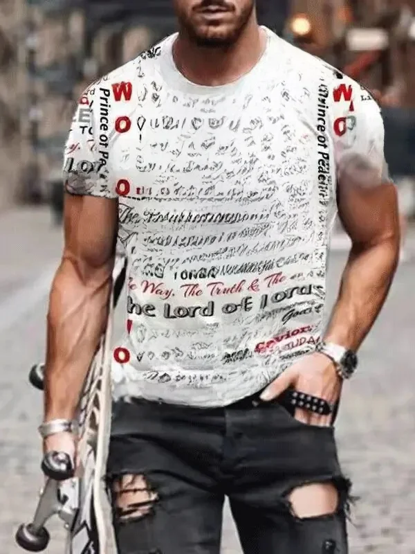 Nieuwe modieuze letter Jezus gedrukt 3D grafische heren T-shirt modieuze straat ronde hals korte mouwen casual top T-shirt - afbeelding 2