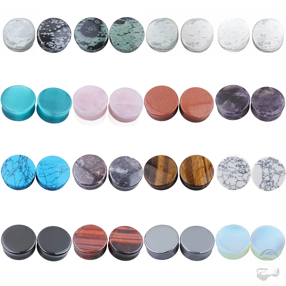 2szt Kamienne zatyczki do uszu Tunele Podwójne rozszerzenie Kolczyki do uszu Kolczyki Mierniki Kobiety Mężczyźni Helix Lobe Labret Stretcher Biżuteria do ciała — zdjęcie 2