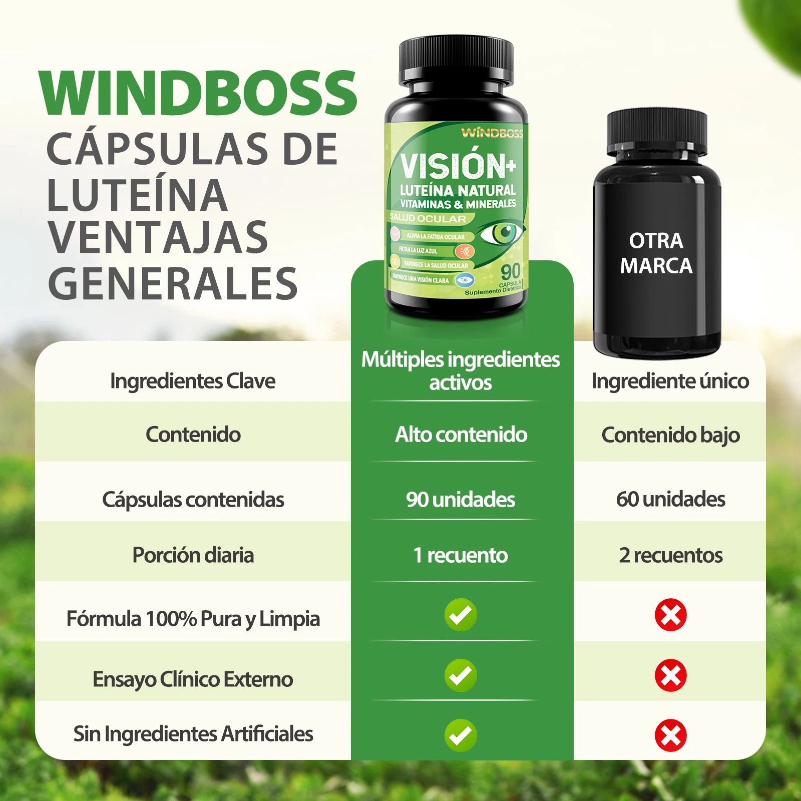 العناية بالرؤية Windboss مع Lutein وZeaxanthin والزنك والفيتامينات C وE - حماية لصحة العين والبقعة - 90 كبسولة