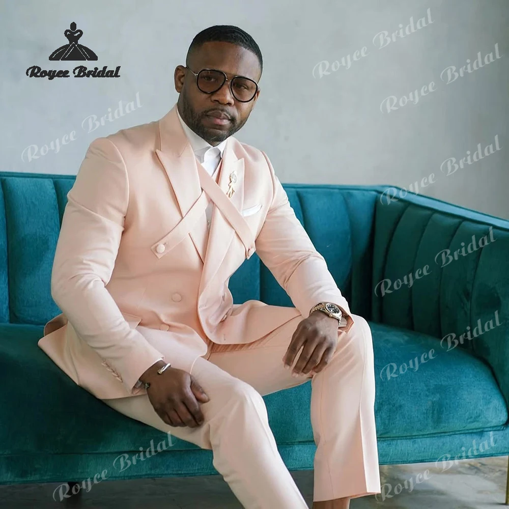 Abito da uomo doppiopetto in due pezzi rosa da sposa 2026 Abito da lavoro da sera con risvolto a punta Abiti personalizzati para hombre