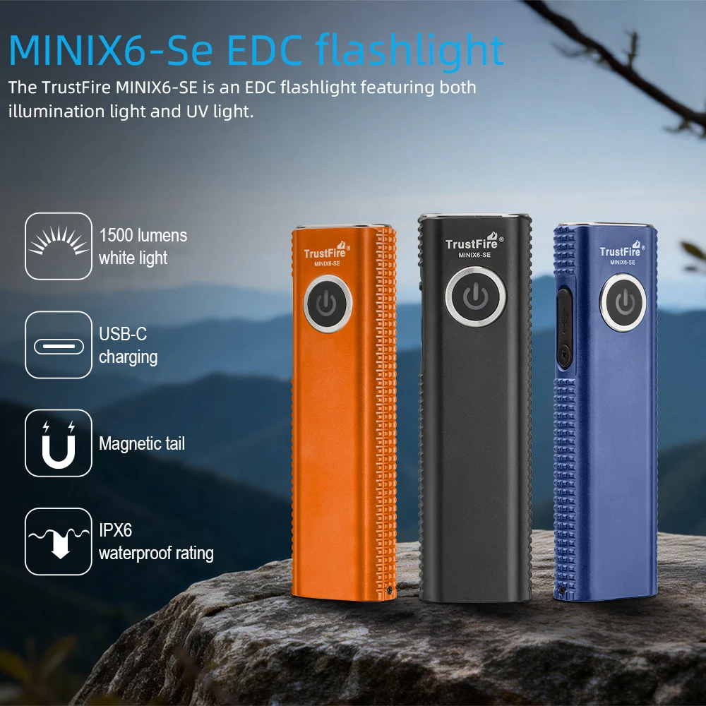 

Trustfire MINIX6-SE 1500Lm Pocket Flashlight USB C Rechargeable EDC Light IPX6 UV lamp Torch Magnetic tail camping accessories