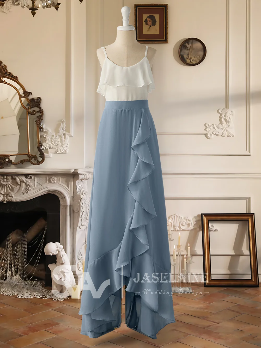 فستان وصيفة العروس أنيق غير متماثل من الشيفون للصغار وكشكشة متتالية للحفلات فستان فتاة الزهور للأطفال لحفلات الزفاف الرسمية