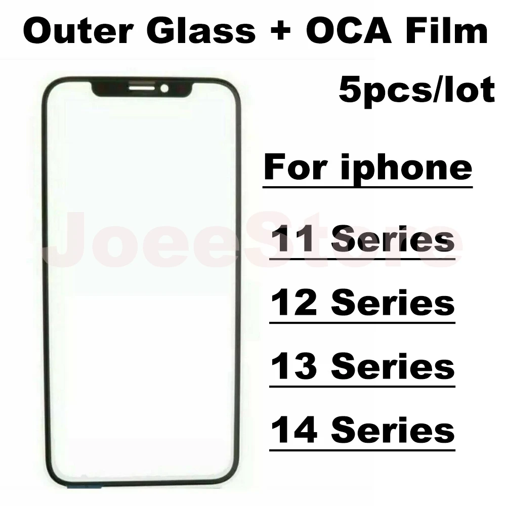 5pcs Outer Glass With OCA Film Adhesive For iphone 11 12 13 14 15 Pro Max Mini LCD Touch Screen Front Outer Lens Display Repair