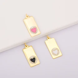 Rectangular Pendant Heart Shape Pattern 3 Color Gold Plated Handmade DIY Jewelry Necklace Bracelet Copper Zircon Accessories