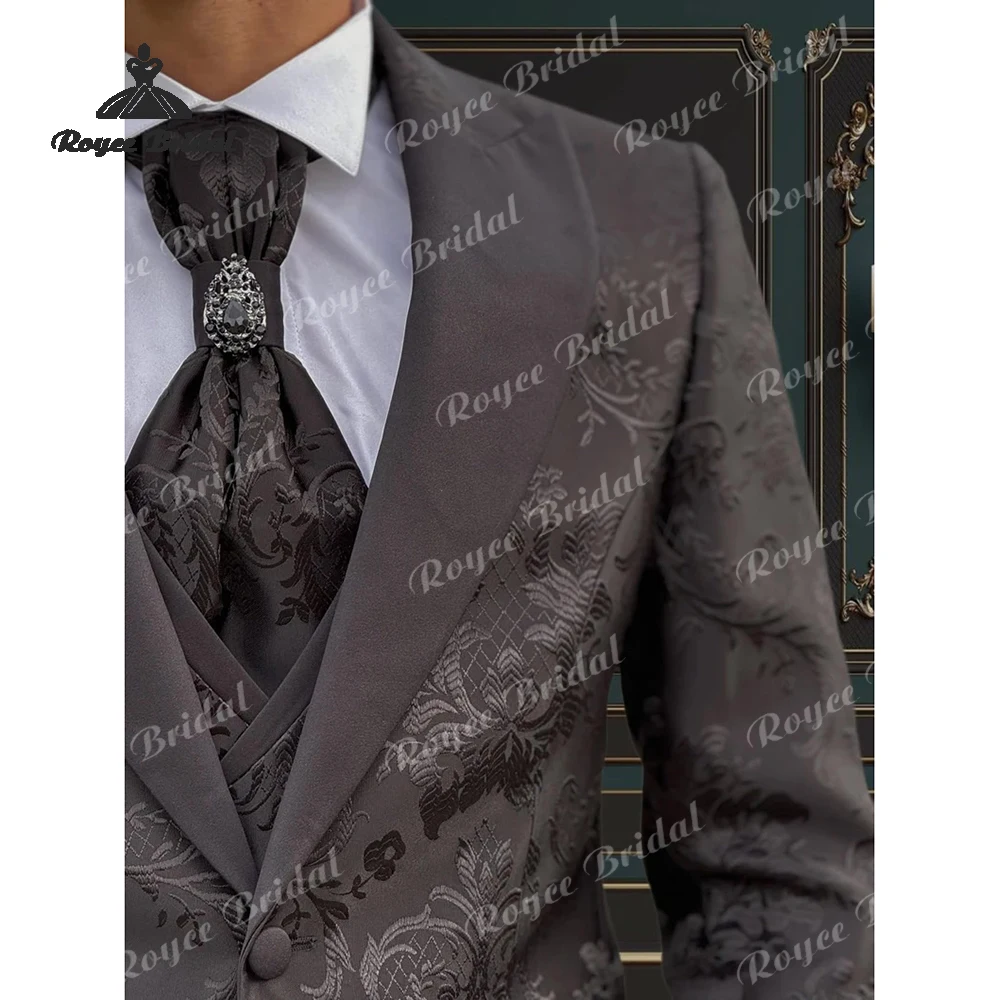 Three Piece Single Breasted Floral Men's Wedding Suit 2026 Jacquard Party Prom Business Suits costume homme mariage
