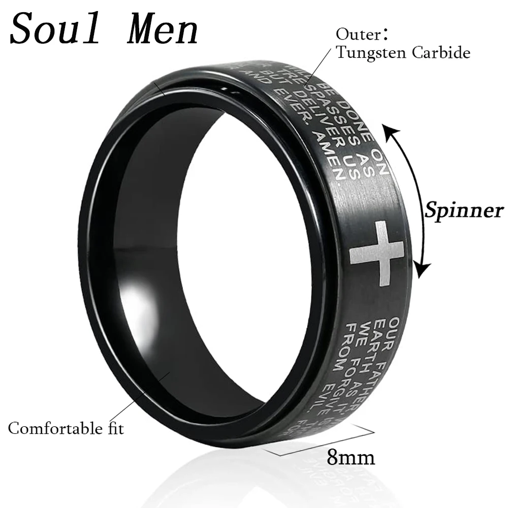 Trendy Stainless Steel Black Rings For Men Women Wedding Tungsten Carbide Rotatable Fidget Spinner Rings Anxiety Jewelry 6/8mm