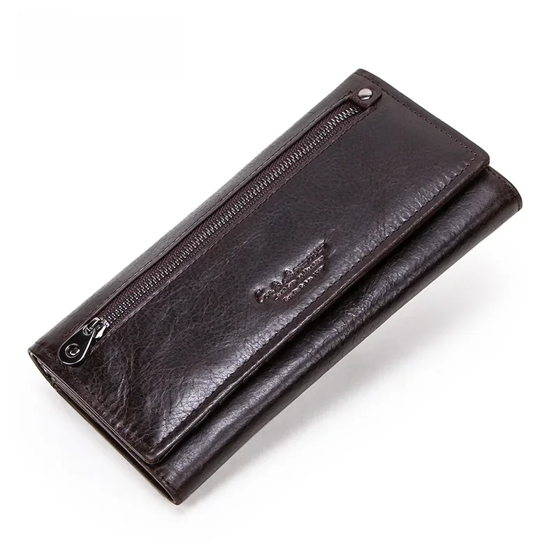 Portfele męskie CONTACT'S z prawdziwej skóry, długie, z kieszenią na monety na zamek błyskawiczny, duża pojemność, portfel męski typu clutch na iPhone'a, paszport, dla kobiet. — zdjęcie 2