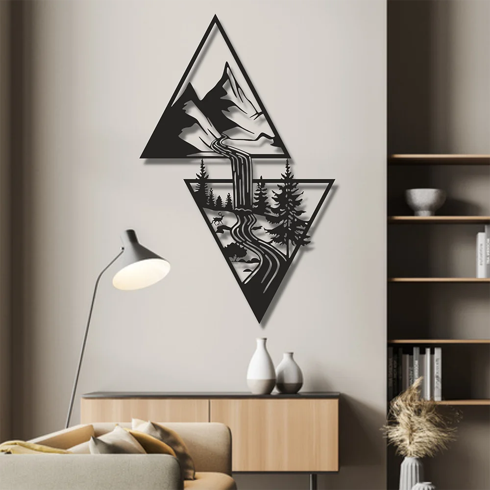 Metal Wall Art - ''Nature'', Mountain Wall Art Forest Wall Art, Home Decor, Housewarming Gift, triangle Wall Art, 2 Pieces Wall