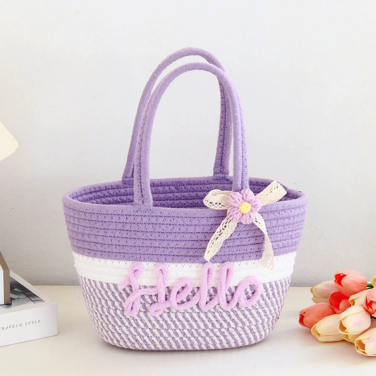 Personalized Braided Cotton Yarn Tote Bag, Customizable