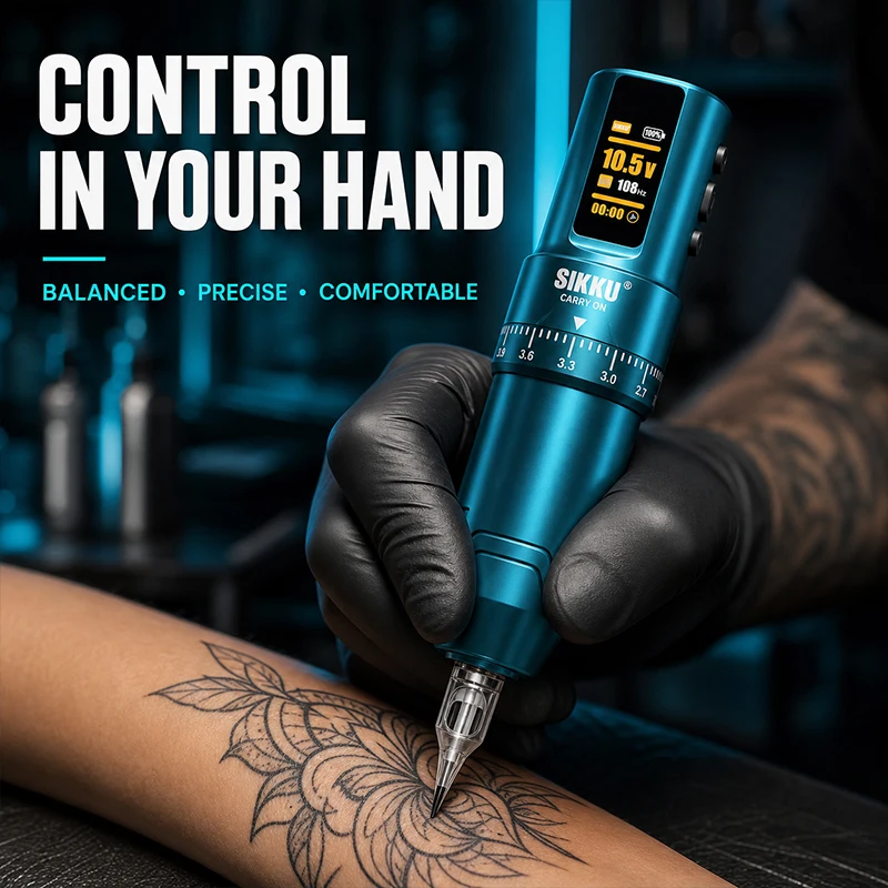 SIKKUE Adjustable Wireless Tattoo Machine Stroke 2.0-4.2mm FK 2000mAh Color Screen Battery Coreless Motor Pen For Tattoo Artis