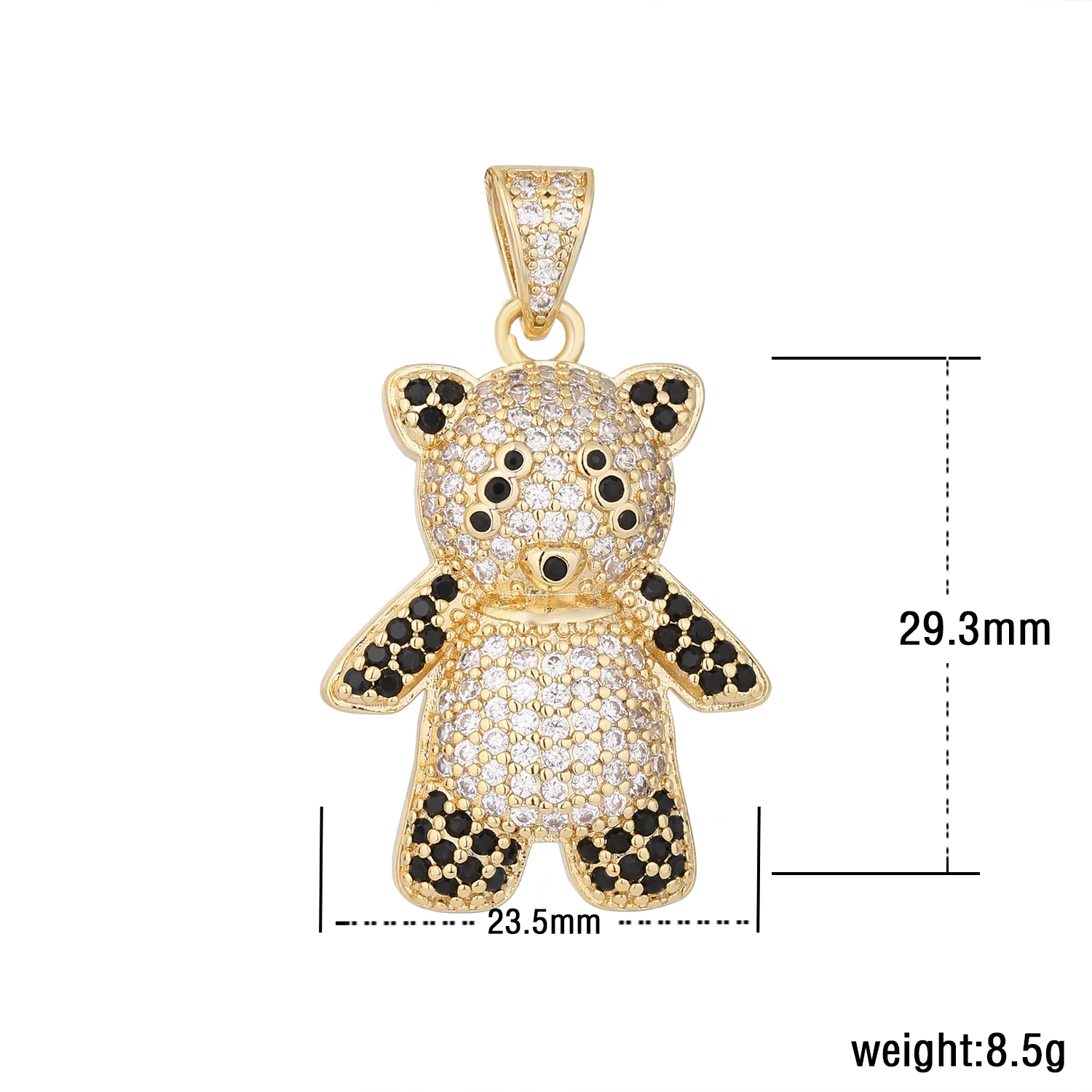 2024 Fashion 14k Gold Plated Copper Material Bear Necklace Jewelry Luxurious Zircon Teddy Bear Necklace Women Support Wholesale