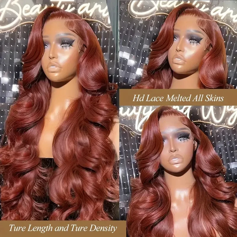 13x6 Long Body Wave Lace Front Wigs Reddish Brown Lace Front Wig Synthetic HD Pre Plucked Heat Resistant Glueless Wigs For Women