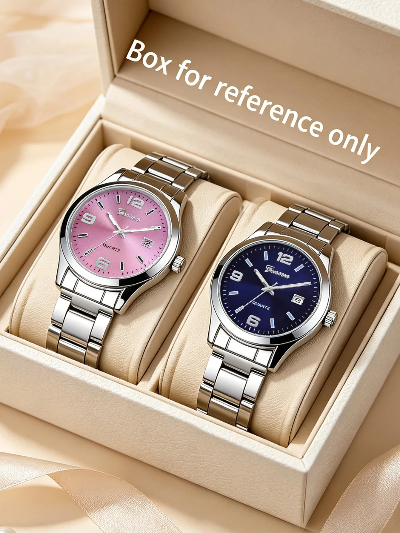 2-Piece Set, Pink and Blue Quartz Watch, Round Dial, Pointer Display, Suitable for Various Occasions, Ideal for Halloween Gifts, Back-To-School Season Gifts, and Everyday Wear, Does Not Include Packaging Box.