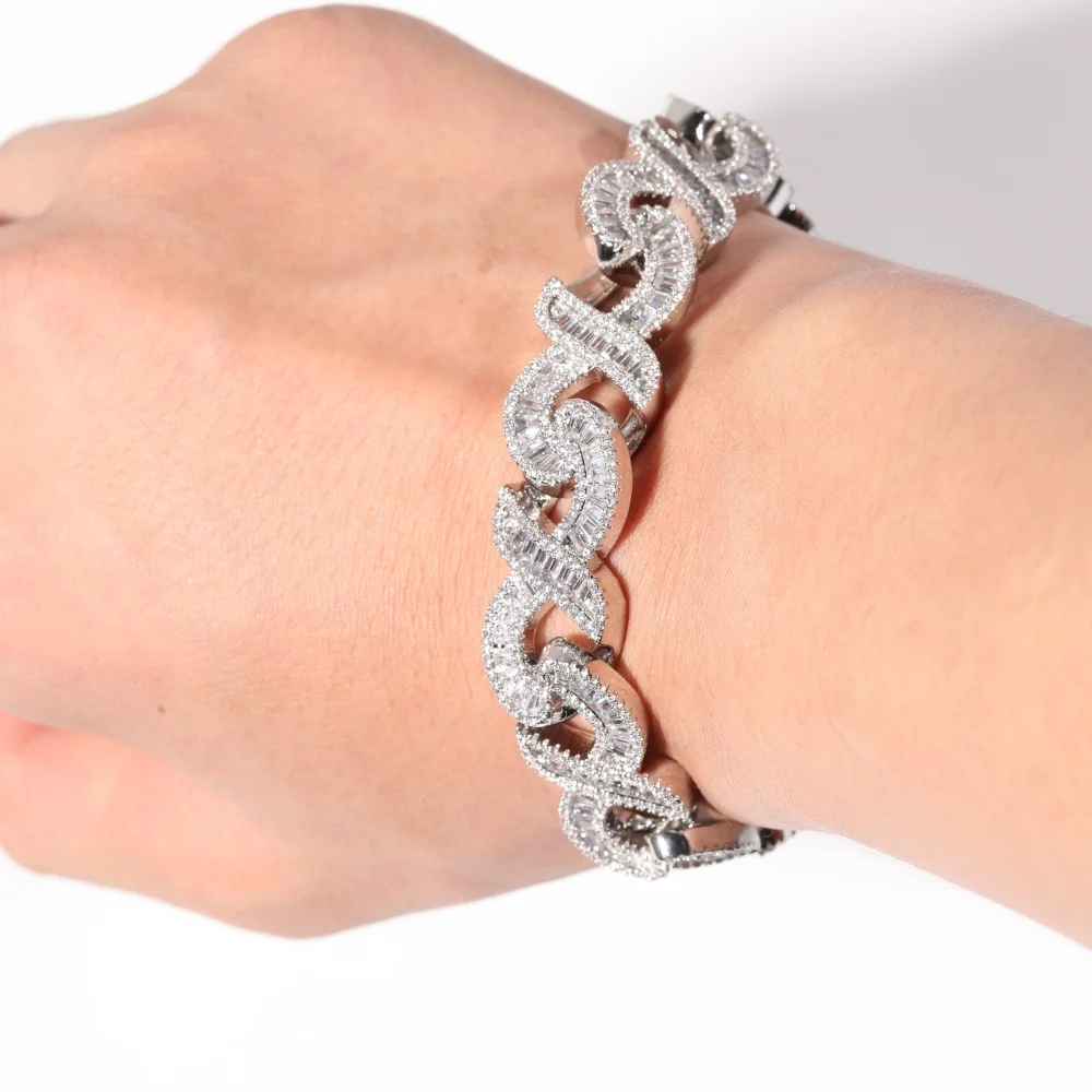 Luxury Fashion Chain For Women Men Iced Out Full Baguettecz 15MM Infinity Link Bracelet Hip Hop Rapper Jewelry Birthday Gifts