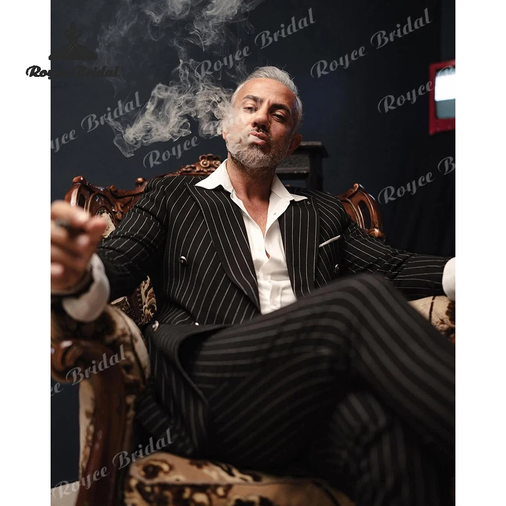 Striped Two Piece Double Breasted Men's Suit Wedding 2026 Peak Lapel Evening Suit Customized trajes para hombre