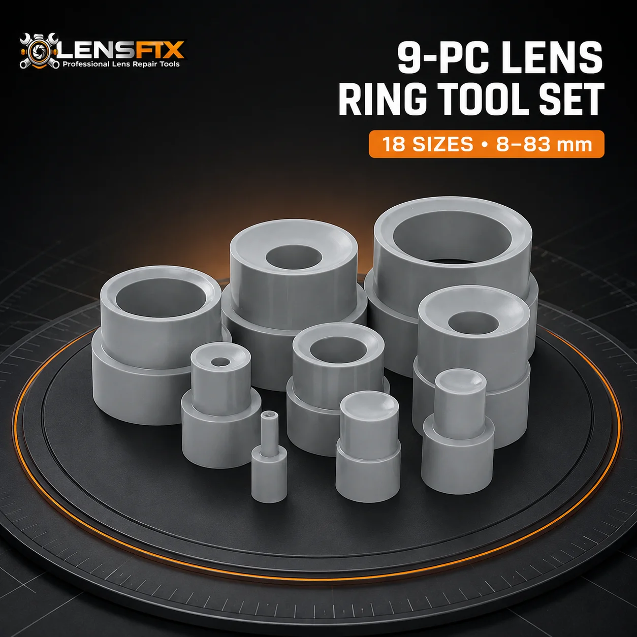 Lens Ring Removal Tool Set 9PCS Double Ended Rubber 18 Sizes 8-83mm for Camera Telescope Optical Repair