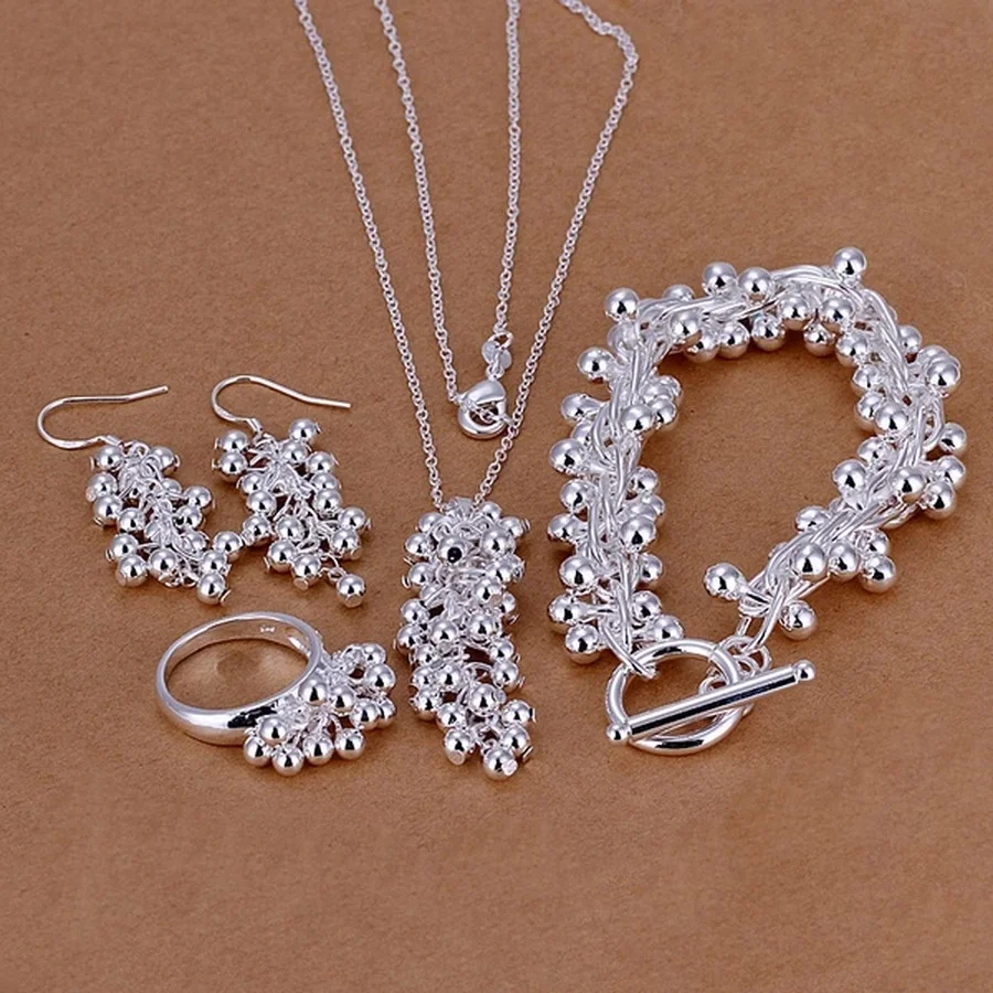 925 Sterling Silver Gorący prezent świąteczny retro kreatywny solidny naszyjnik z koralików winogronowych DO bransoletki Drop Earrings zestawy biżuterii pierścionkowej — zdjęcie 2