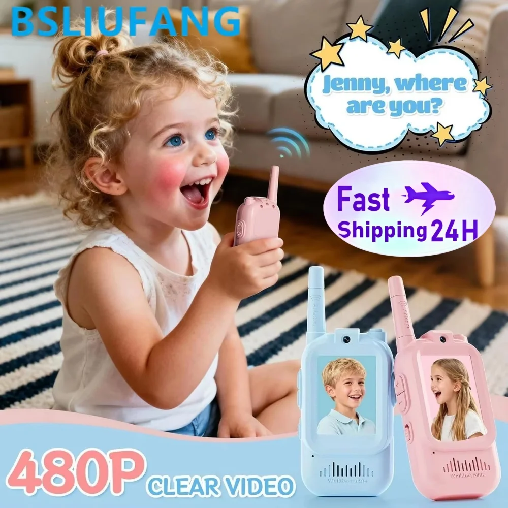 BSLIUFANG Video Walkie Talkies for Kids 2 Pack Rechargeable Intercom Walkie-talkie 2 Screen One-Click Call Child Video Intercom