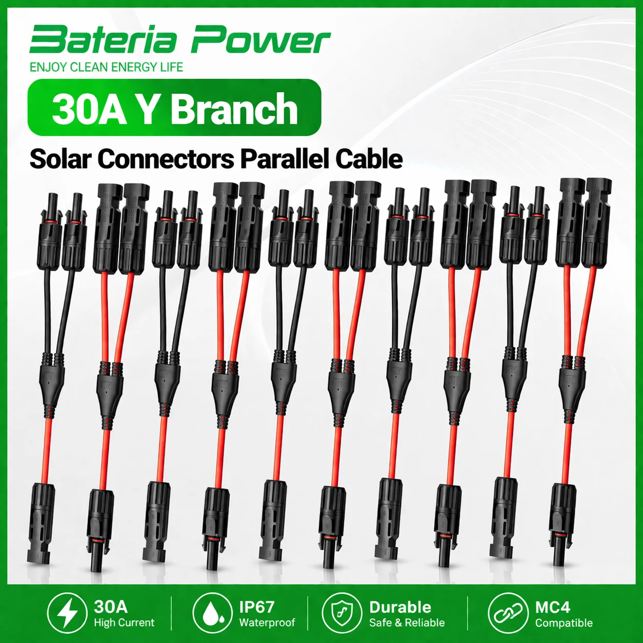 BateriaPower 5 Pairs 30A Y Branch Solar Connectors Parallel Cable Adaptor Kit Solar Panel Wire Spliter Connectors for PV System