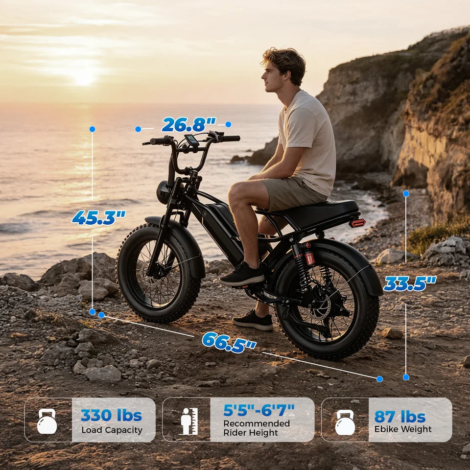 Jasion Electric Bike for Adult, 960WH Electric Bicycle,20"Fat Tire Dirt Bike with Cruise Control,80 Miles Dual Suspension Moped Style Ebike image 6
