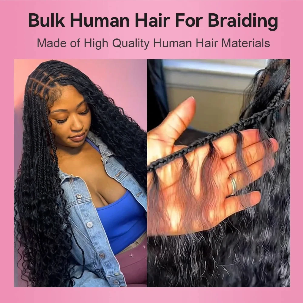 موجة عميقة تجديل الشعر البشري لضفائر بوهو 1/2/3 عميق مجعد الشعر البشري السائبة للتضفير لا لحمة وصلات شعر للنساء #6