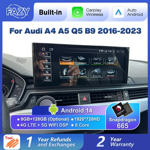 12.3 ''아우디 A4 A5 Q5 B9 2016-2023 용 안드로이드 14 Carplay 터치 스크린 자동차 스테레오 라디오 멀티미디어 플레이어 WIFI 4G GPS 네비게이션
