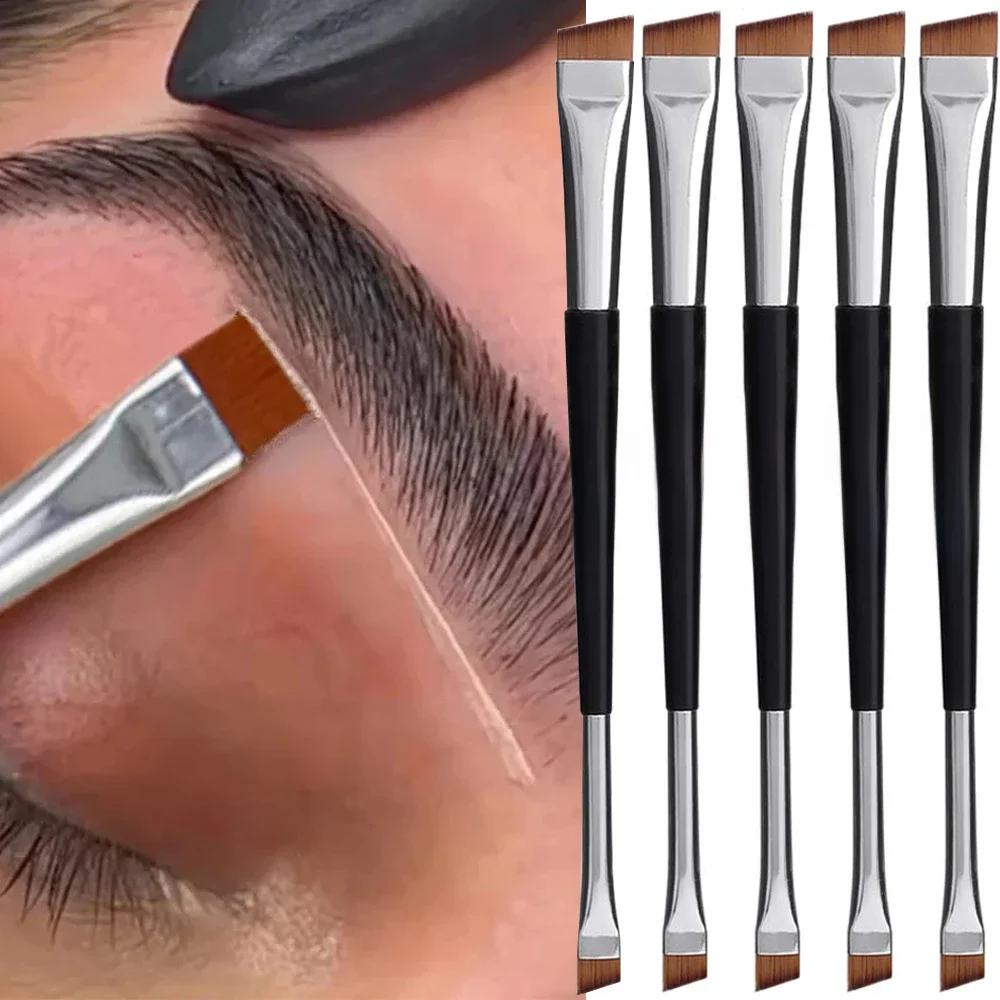 Brosse à sourcils professionnelle, Eyeliner, lame à tête plate coudée, pinceaux de maquillage pour Contour des sourcils, outils de maquillage à Double tête, 15 pièces