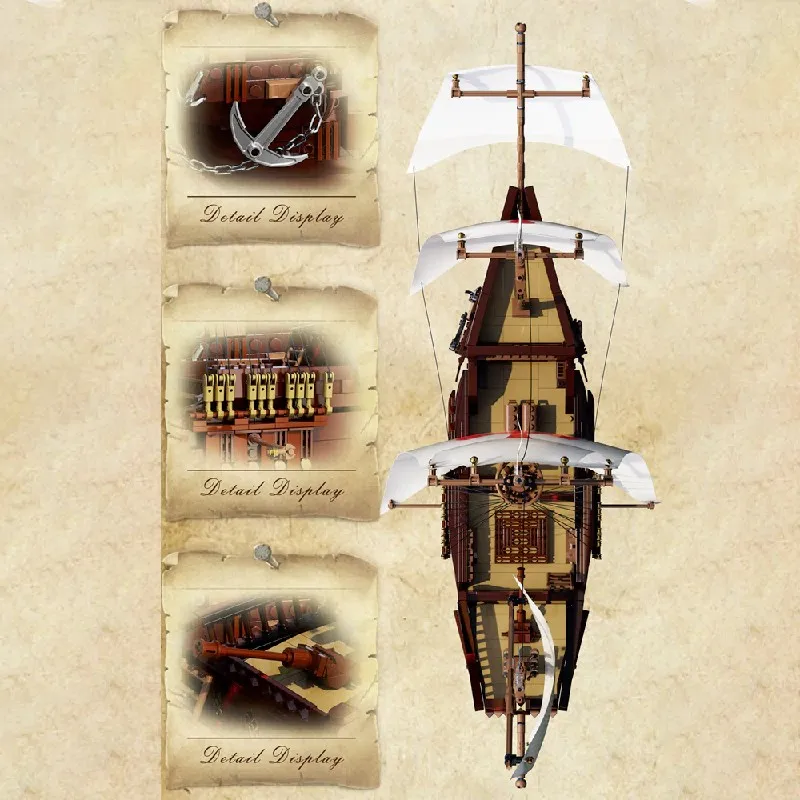 Blocchi di costruzione modello nave pirata Santa Maria, decorazioni desktop fai da te, regali di compleanno per ragazzi e adulti 1497 pezzi