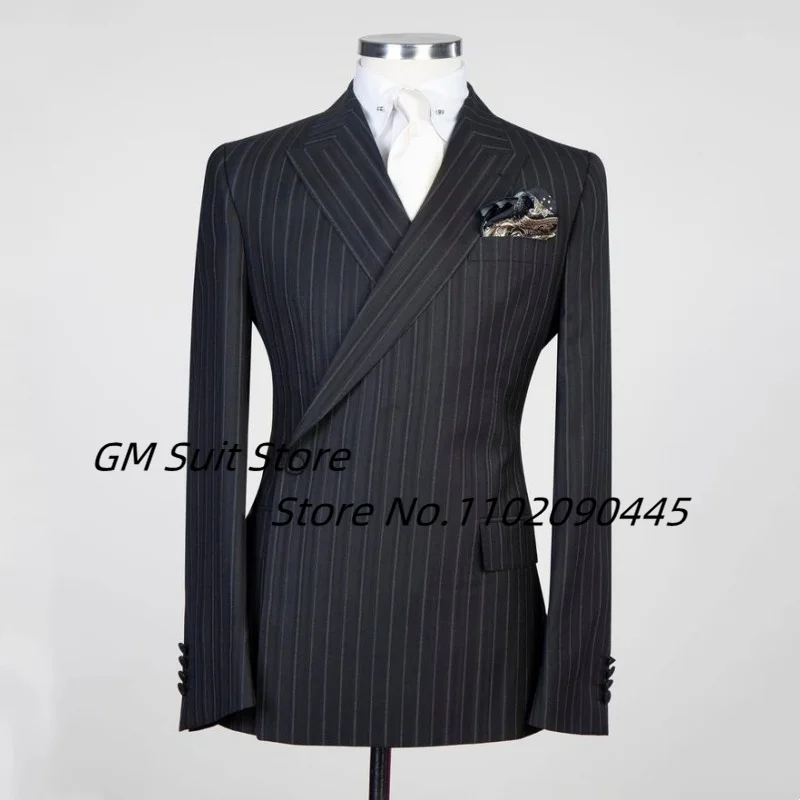 Handsome Striped Suit Two -piece Suit One Buckle Casual Solid Color Lapel Slim Business Single Wedding Groom Dress 2022