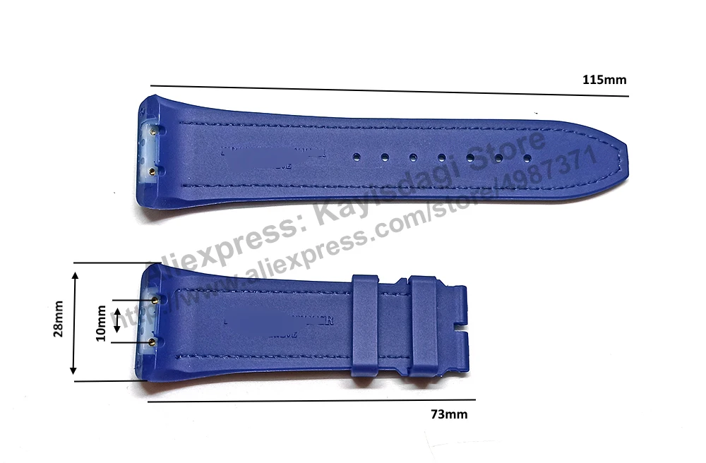 28mm Black Genuine Leather On Black and Navy Blue Rubber Silicone Watch Band Strap Compatible For Franck Muller V45