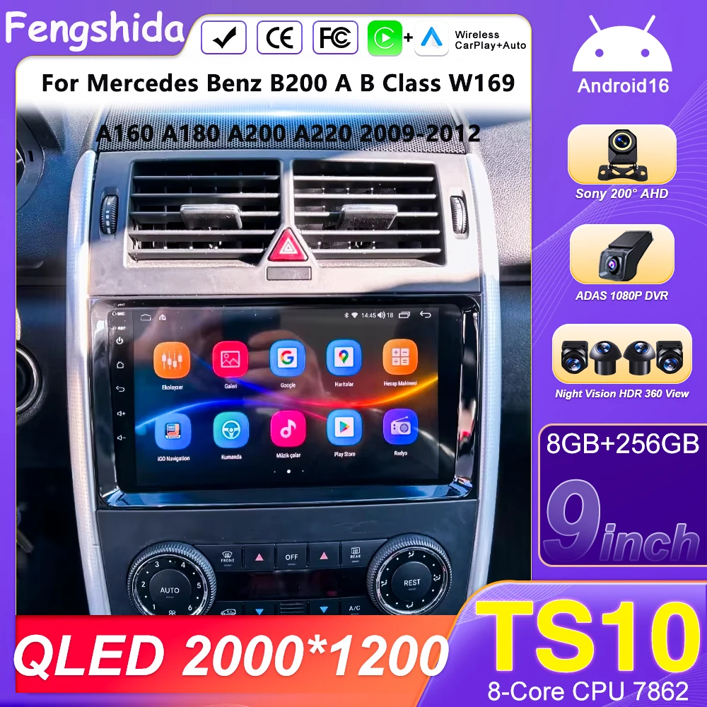 Carro android rádio carplay para mercedes benz b200 a b classe w169 a160 a180 a200 a220 2009-2012 reprodutor multimídia 5g display gps