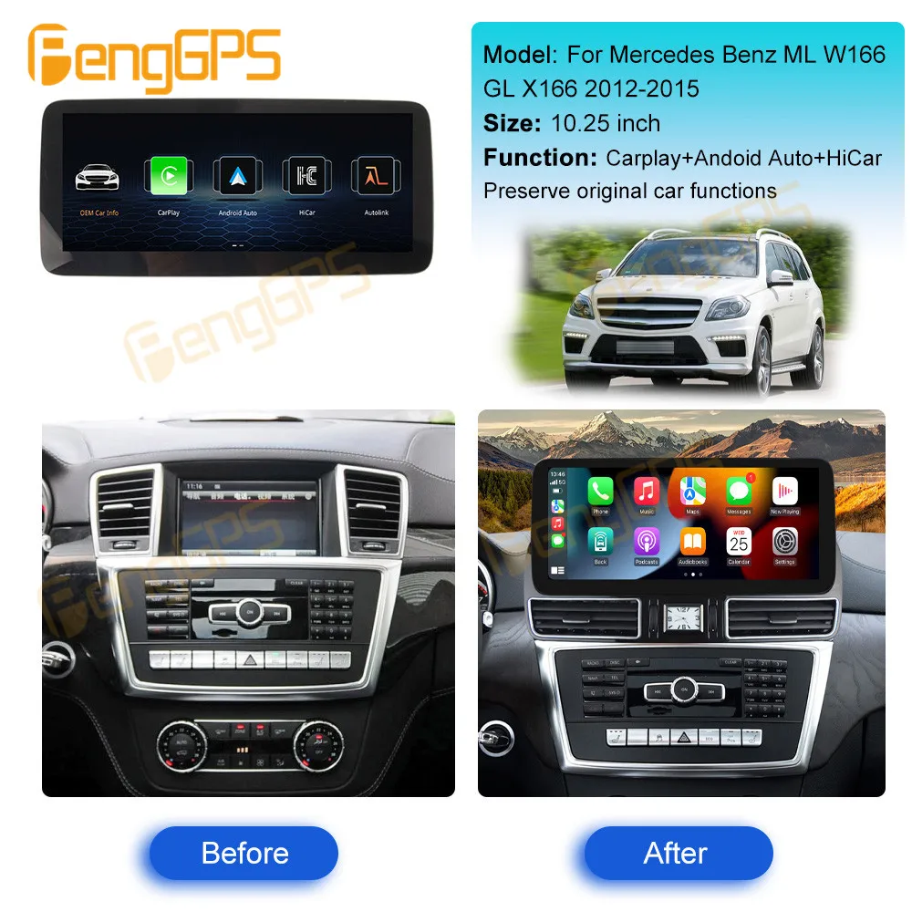 Wireless Carplay Android Auto Linux System For Mercedes Benz GL(X166)/ML(W166) 2012 - 2015 Car Radio HiCar FM DSP WIFi GPS Rear