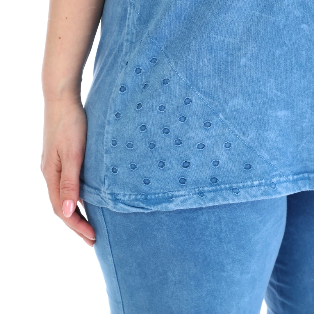 Diaves Woman Plus Size Summer Fashion Tree Figure Embossed T-shirt Self-Effect Acid-Flushing Track Suit Sets Turkish Quality