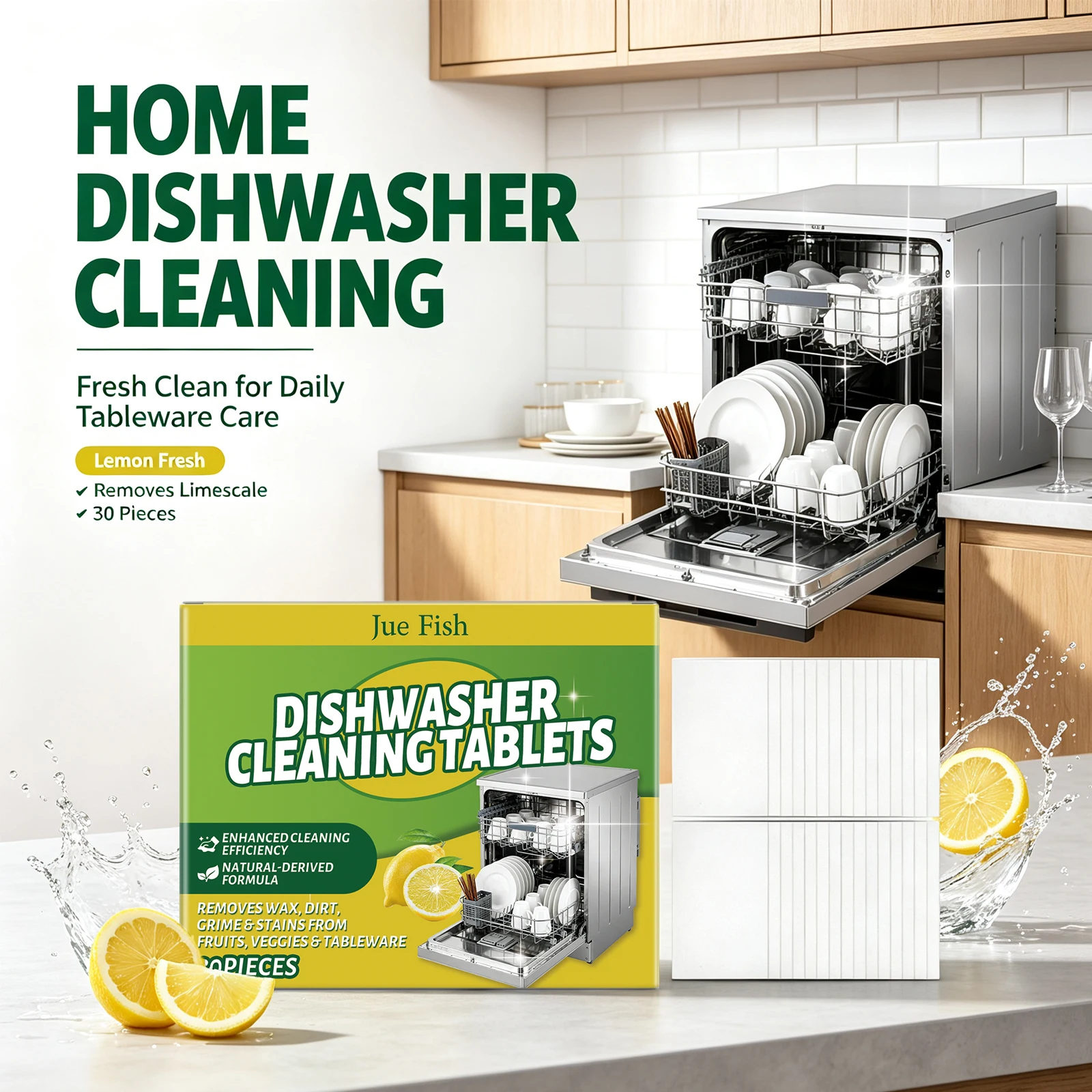 Dishwasher Cleaning Tablets Deep Descaler Formulas Strong Oil Stain Dirt Grease Removal Descaling Tablets Deodorize Kitchen Cleaning Tools for Dishwasher Washing Machine