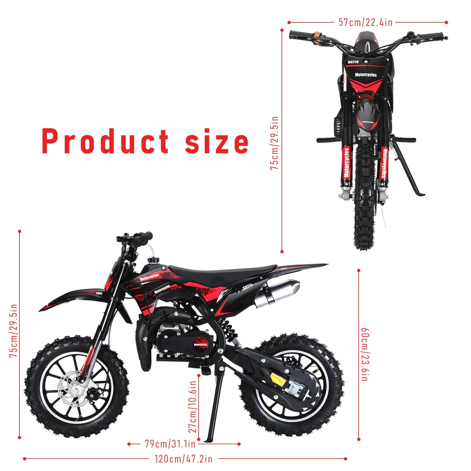49cc 2-Stroke Kid Dirt Bike, Gas Power Motocross, Mountain Off Road Motorcycle, Pocket Motorbike with 10 Inches Wheels, 25MPH